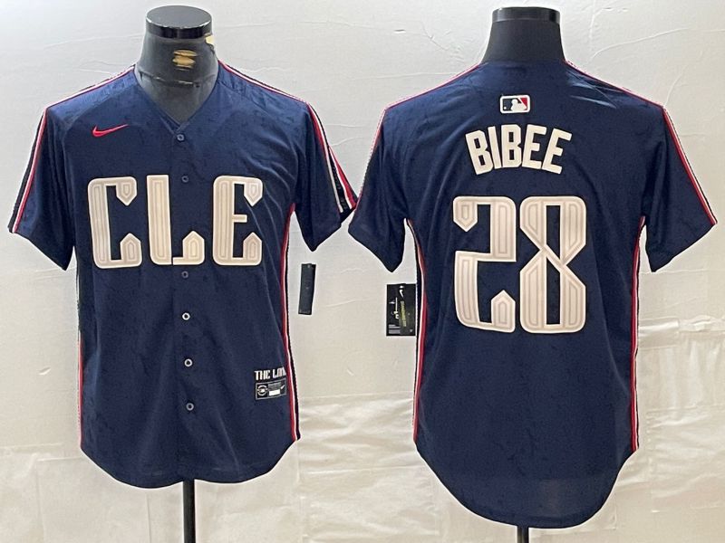 Men Cleveland Indians #28 Bibee Blue City Edition Nike 2024 MLB Jersey style 1->cleveland indians->MLB Jersey